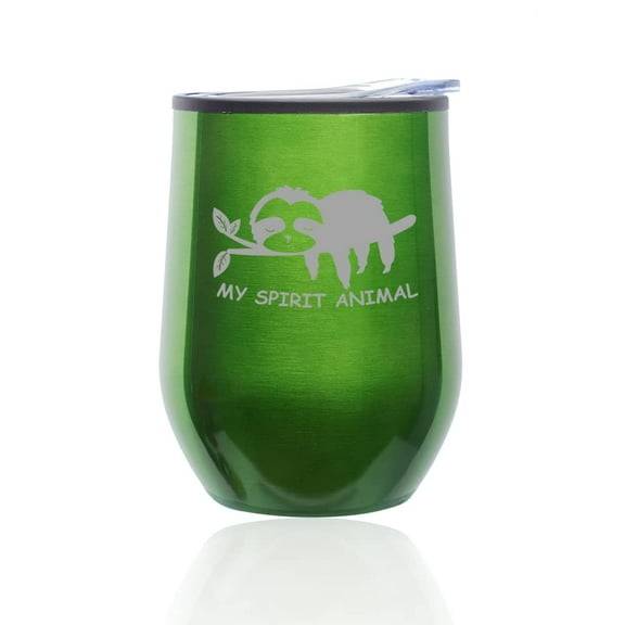 Stemless Wine Tumbler Coffee Travel Mug Glass with Lid Sloth My Spirit Animal Funny (Green)