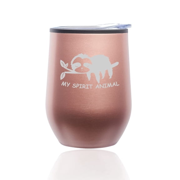 Stemless Wine Tumbler Coffee Travel Mug Glass with Lid Sloth My Spirit Animal Funny (Rose Gold)