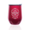 thumbnail image 1 of Stemless Wine Tumbler Coffee Travel Mug Glass with Lid Sugar Candy Skull (Fuchsia), 1 of 1