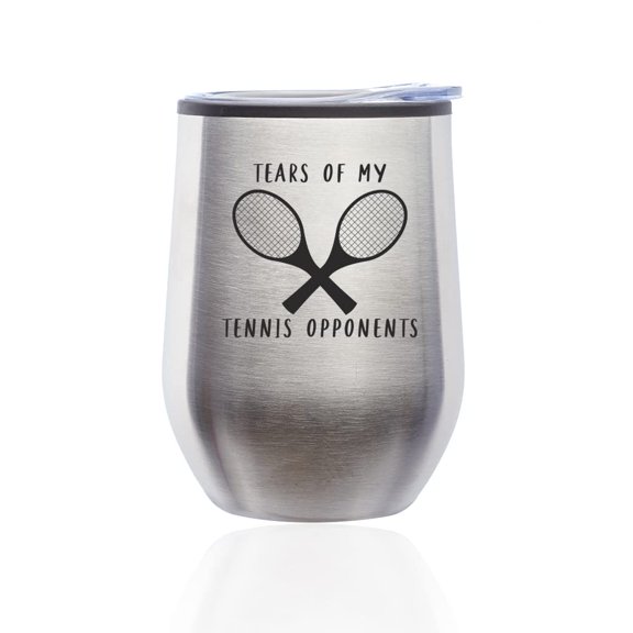 Stemless Wine Tumbler Coffee Travel Mug Glass with Lid Tears Of My Tennis Opponents Funny (Silver)