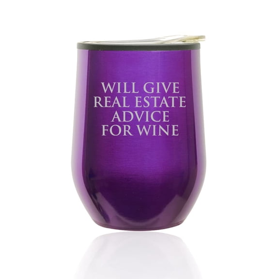 Stemless Wine Tumbler Coffee Travel Mug Glass with Lid Will Give Real Estate Advice For Wine Funny Realtor Real Estate Agent Broker (Royal Purple)