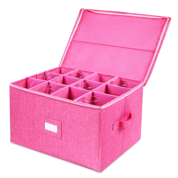 Stemware Storage Cases, Wine Glass Storage Box Containers with Dividers for Glassware or Crystal, Holds 16 Red or White Wine Glasses, Hard Top and Stackable (Grey)