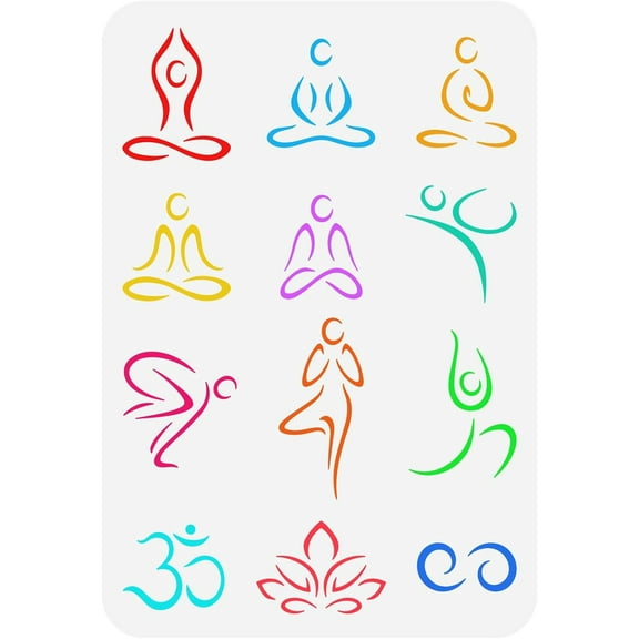 Stencil 11.7x8.3 inch Om Symbols Stencil Plastic Pose Symbol Lotus Patterns Template Meditation Stencil Reusable DIY Art and Craft Stencils for Wood Wall Home Decor for diy