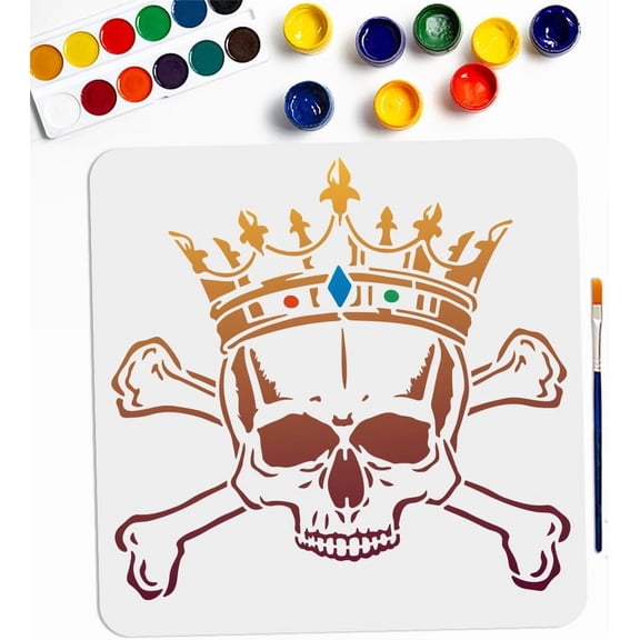 Stencil 11.811.8inch Crossbones Stencils for Painting with Painting Brush Reusable Scary Template for Wood Canvas Paper Fabric Wall Decor diy