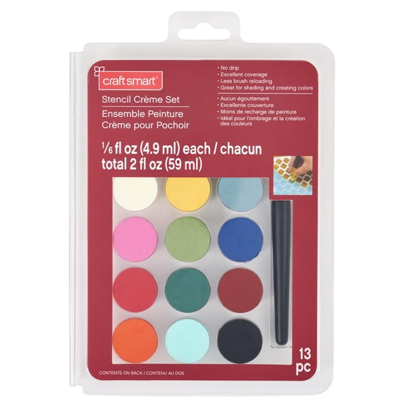 Craft Smart Stencil Crme Set - Includes 12 Assorted Colors & 1 Brush per Set, 1/6 fl oz Paints - Ideal for Shading, Blending & Stencil Art, 6 Pack