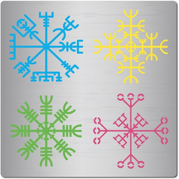 Stencil Symbol Reusable Drawing Journal Stencil Pattern Vegvisir Compass Stainless Steel Template for DIY Engraving Painting Scrapbooking Pyrogray Wood Burning Embossing Silver 1pc