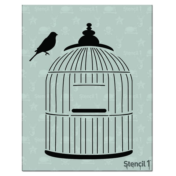 Stencil1 Bird Cage Stencil Durable Quality Reusable Stencils for Painting - Create Stencil Crafts and Decor - Decor on Walls Fabric & Furniture Recyclable Art Craft - 8.5" x 11"