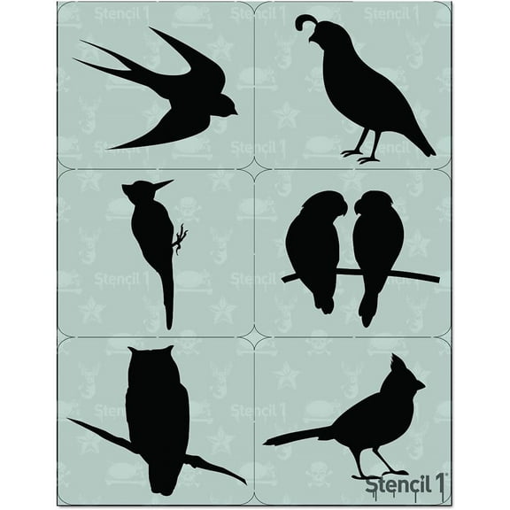 Stencil1 Kids Fancy Bird Silhouettes Stencil Art Craft - 6-Pack