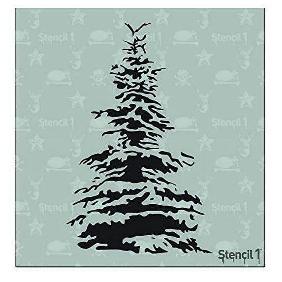 Stencil1 Snowy Pine Stencil -for Winter Holidays & Christmas - Decor on Walls Fabric & Furniture Recyclable Art Craft - 5.75" x 6"