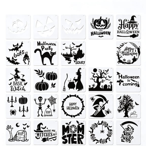 Stencils Halloween Reusable Diy Template Set for Crafts Pumpkin Ghost Witch Web Patterns for Indoor Outdoor Halloween Party Decorations 25 Pack