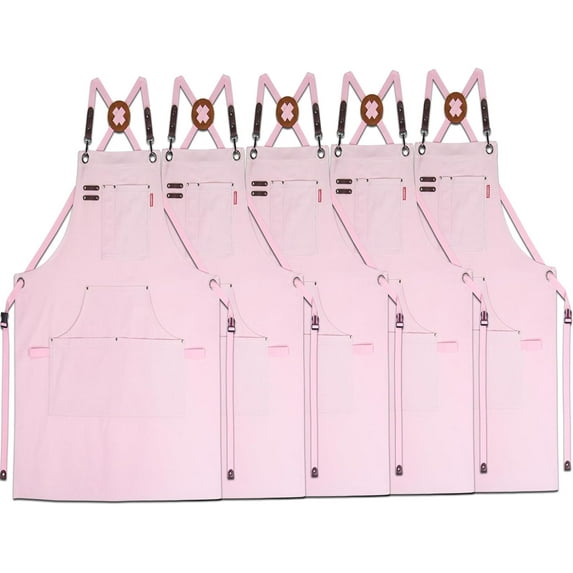 Stenffy 5Pack,Work Aprons,Canvas,Multiple Pockets, Aprons for Men Women, Size m to XXL, Pink