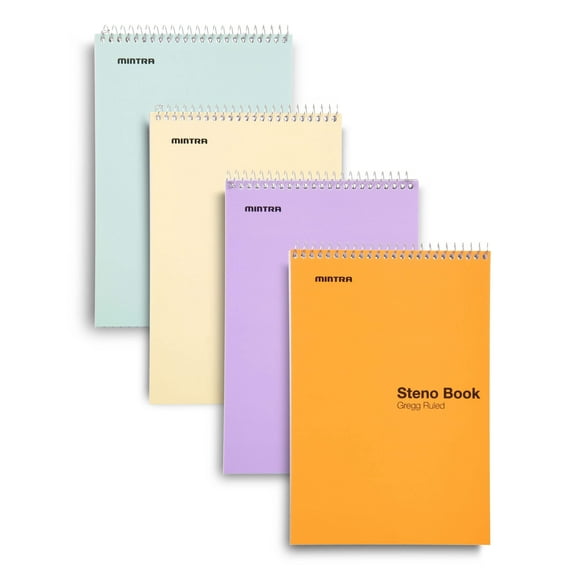 Mintra Office Steno Books (Pastel Colors 4pk - Green Tint Paper, Gregg Ruled)