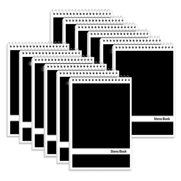 Steno Pads 6x9, 12 Pack Spiral Notebooks with Gregg Rule, 60 Sheets Per Pad, Top Bound Notebook for College Office Work Meetings Note Taking, Black
