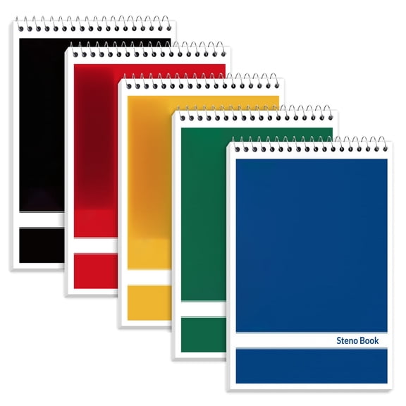 Steno Pads 6x9, 5 Pack Spiral Notebooks, Gregg Rule 60 Sheets, Top Bound for College Office Work, 5 Colors, Multicolor