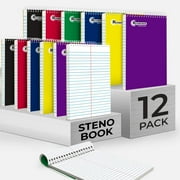 Steno Pads Spiral 6x9 12 Pack, Gregg Ruled Steno Pad, Assorted Colors, 80 Sheets (160 Pages) Long Lasting, Bulk B2B Value Pack, Bulk Steno Notebooks Top Spiral Steno Book for Office & Home