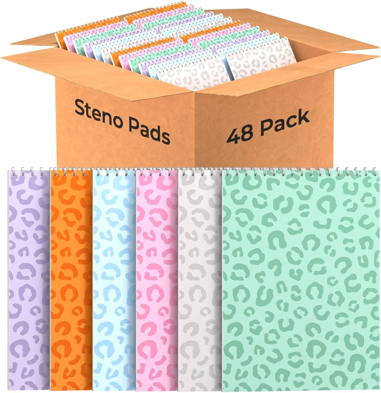 Steno Pads Spiral 6x9 Assorted Colors Notebooks for Work, 80 Sheets Top Spiral Notepad Stenographer Steno Books (48 Pack, Soft Colors)