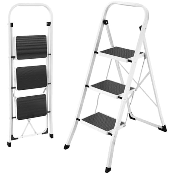 Step 3 Step Folding , Lightweight Portable Stepladder with Anti-Slip Pedal, Ladders with Convenient Handrails,330 lbs Capacity Step Stool for Kitchen, Home,White$$Tools