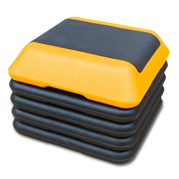 Step Aerobics Platform Adjustable Height Fitness Stepper with 4 Risers - Yellow - Home Gym Exercise Equipment - Non-Slip Surface, 250kg Capacity