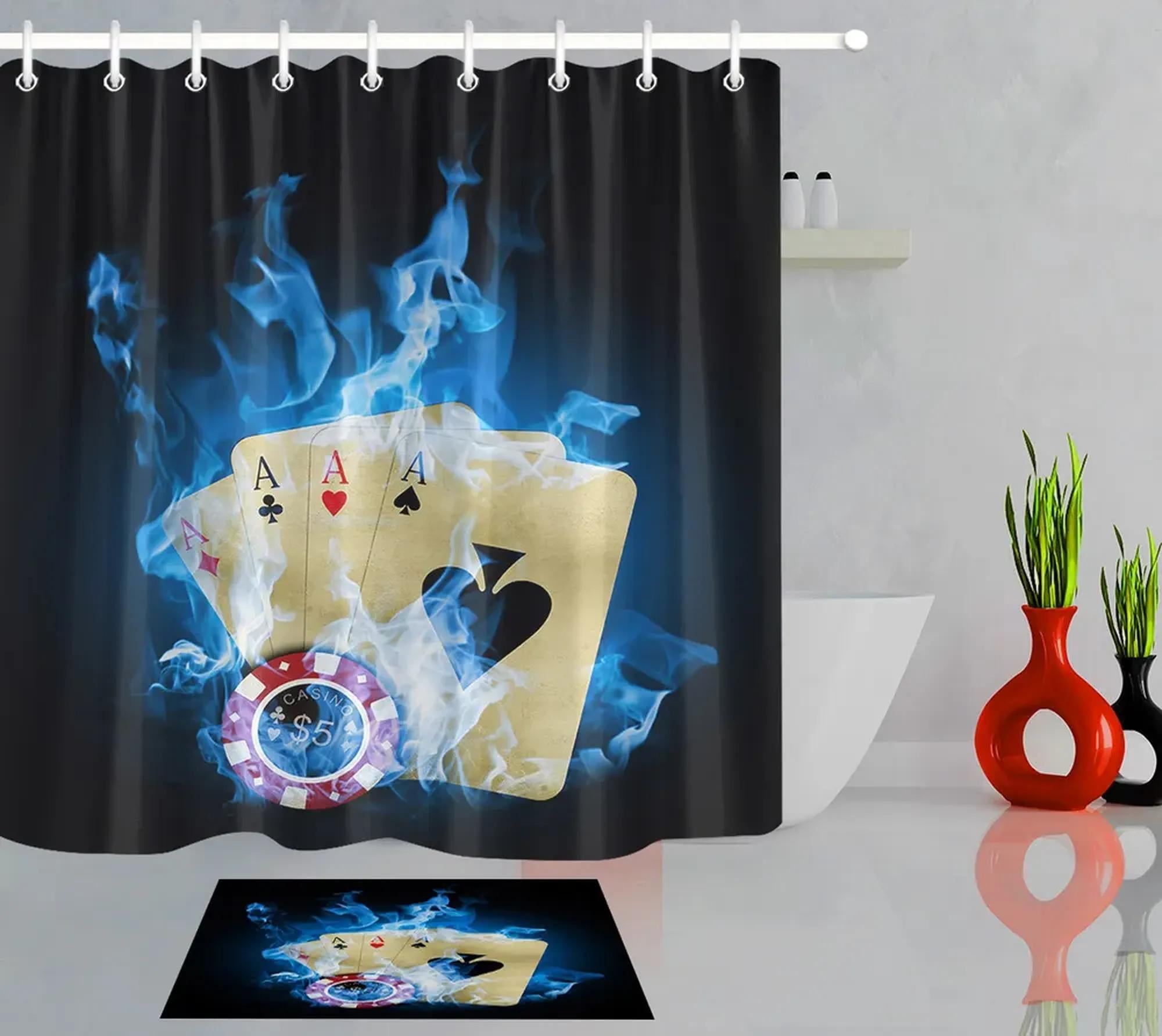 Step Back in Time with the Retro Vegas Fire Cards Shower Curtain - Elevate Your Bathroom Decor ...