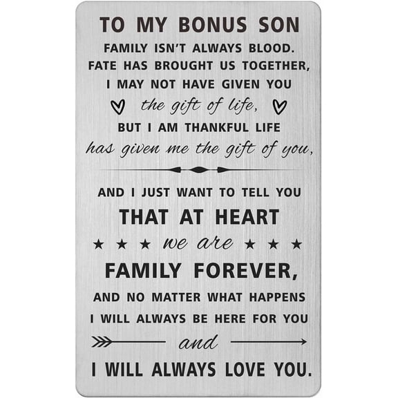 Step Bonus Son Card, Stepson Wedding Day Gifts from Stepmom Stepdad, Engraved Wallet Card for Step Son Fathers Day Birthday Graduation, Adopted Sons Gifts