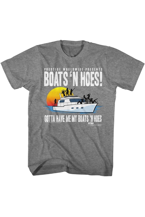Step Brothers Boat With Saucy Gals Graphite Heather Adult T-Shirt