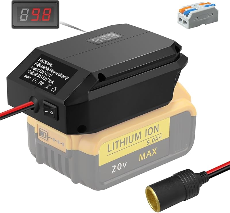 Step Down Converter for De*walt 20V to12V Power Wheels Battery Adapter&Cigarette Lighter Adapter,DC 12V(5-13V) Buck Converter Regulator, Power Wheel Adapter for All Car Appliances