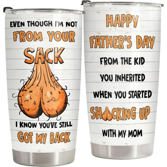 Step Dad Father Day Gifts, Funny Bonus Dad Tumbler with Lid 20 oz Stainless Steel, Happy Fathers Day Mug, Funny Gifts for Step Dad