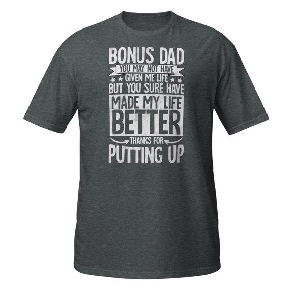 Step Dad Fathers Day Bonus Dad gift from wife son daughter Premium T-Shirt (Dark Heather, 2XL)