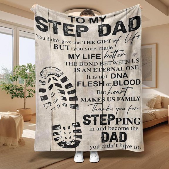 Step Dad Gift Letter Print Soft Blanket, 1 CountAir Conditioning Blanket, Warm Nap Blanket forHome Office Travel Camping, Boyfriend Gift