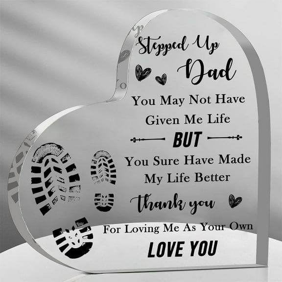 Step Dad Gifts 3.9x3.9 Inch Acrylic Heart Keepsake Father's Day Christmas Birthday Gifts for Bonus Dad Step Dad Gifts from Daughter