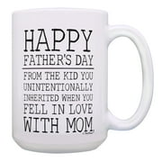 Step Dad Mug Happy Fathers Day from Kid Unintentionally Inherited Stepdad Present 15- Oz Cup White