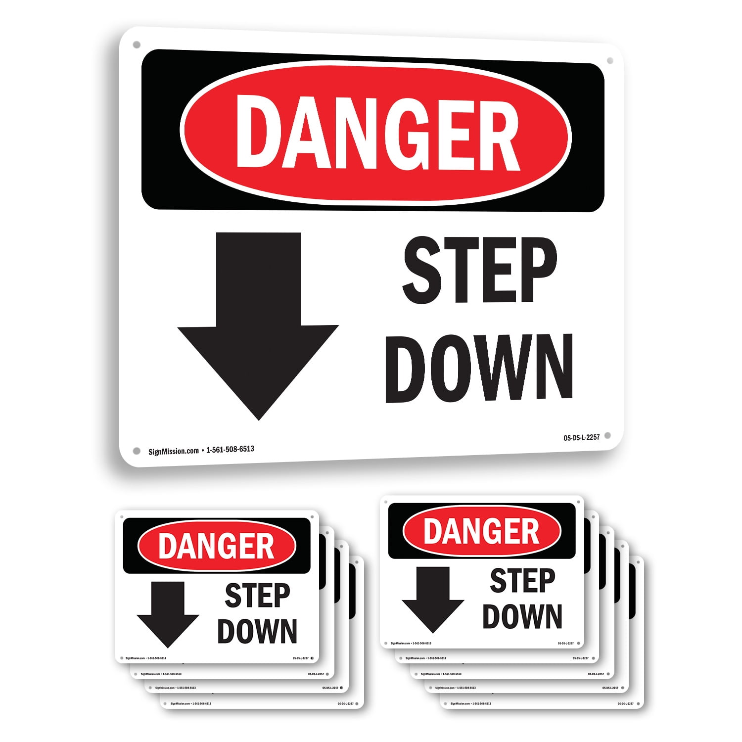 Step Down [Down Arrow] OSHA Danger Aluminum Sign 24 Inch x 18 Inch - 10 ...