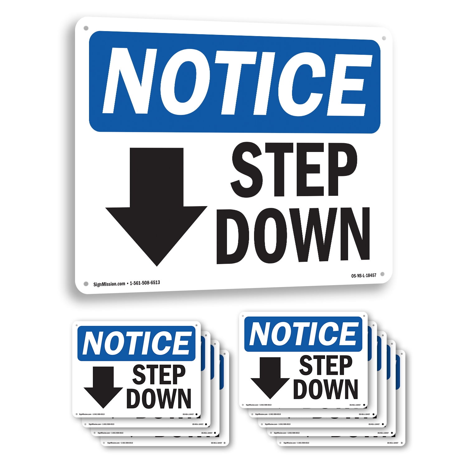 Step Down [Down Arrow] OSHA Notice Aluminum Sign 10 Inch x 7 Inch - 10 ...