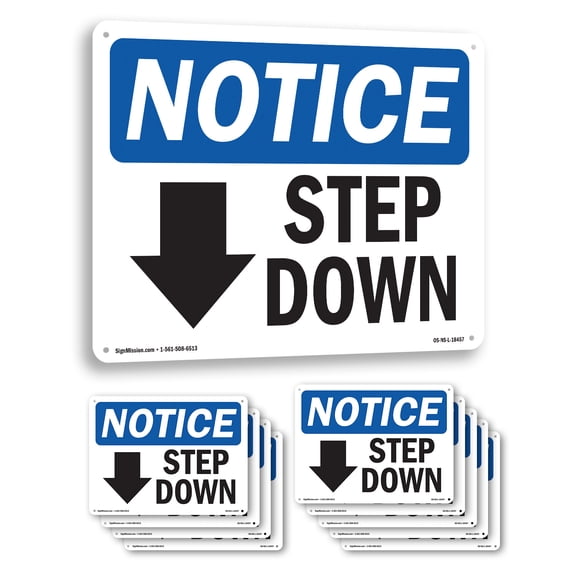 Step Down [Down Arrow] OSHA Notice Aluminum Sign 14 Inch x 10 Inch - 10 Pack