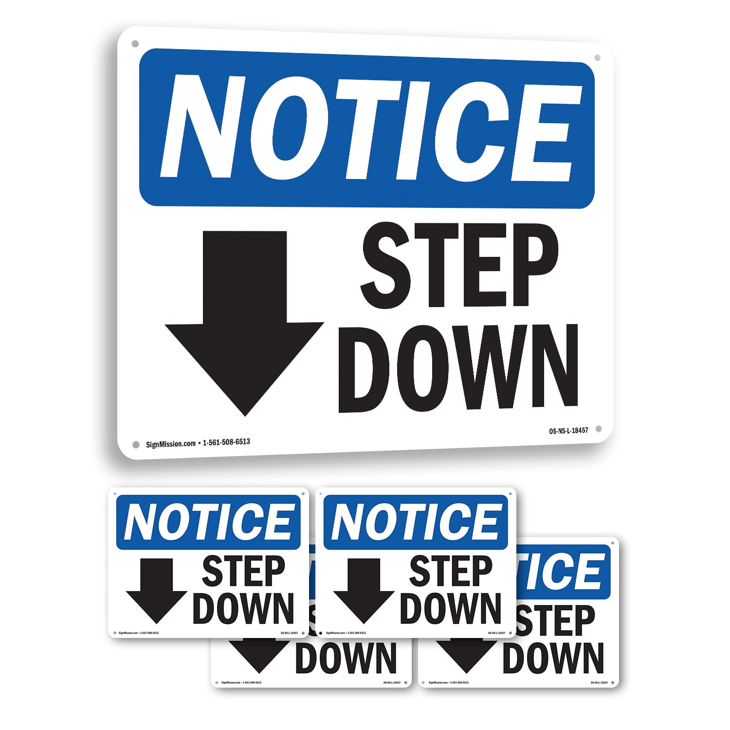 Step Down [Down Arrow] OSHA Notice Rigid Plastic Sign 24 Inch x 18 Inch ...