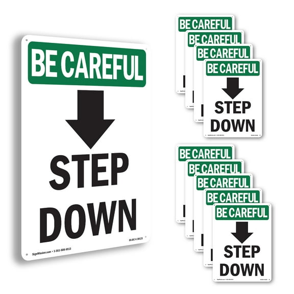 Step Down [Down Arrow] With Symbol OSHA Be Careful Aluminum Sign 10 Inch x 7 Inch - 10 Pack