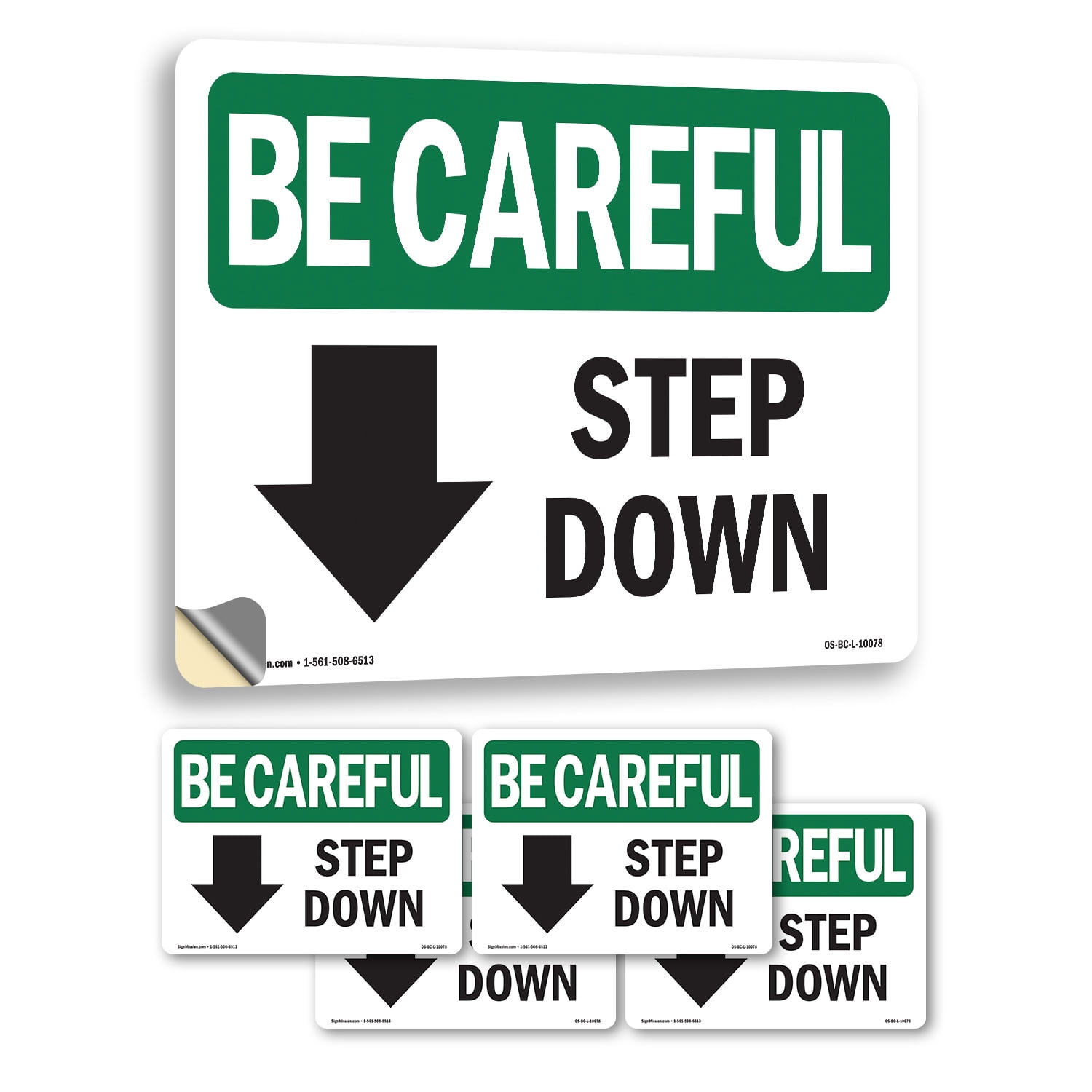 Step Down [Down Arrow] With Symbol OSHA Be Careful Vinyl Decal Label 10 ...