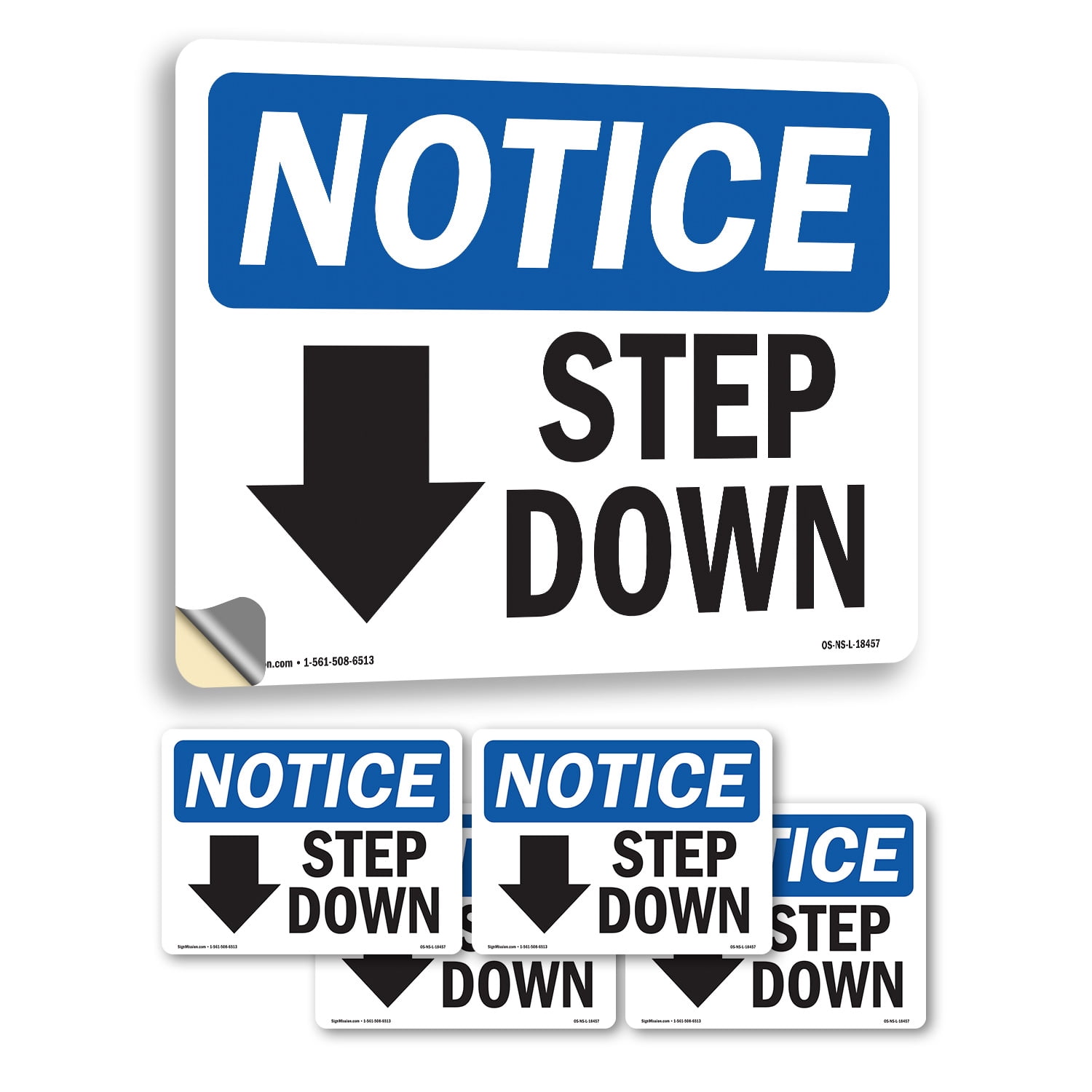 Step Down [Down Arrow] With Symbol OSHA Notice Vinyl Decal Label 24 ...