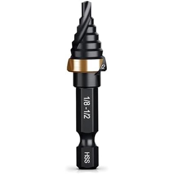 Step Drill Bit, HSS Single Size Step Drill Bit 1/8"-1/2", Mini Portable Unibit, 1/4" Hex Shank Step Bits for Soft Metal, Steel, , Plastic