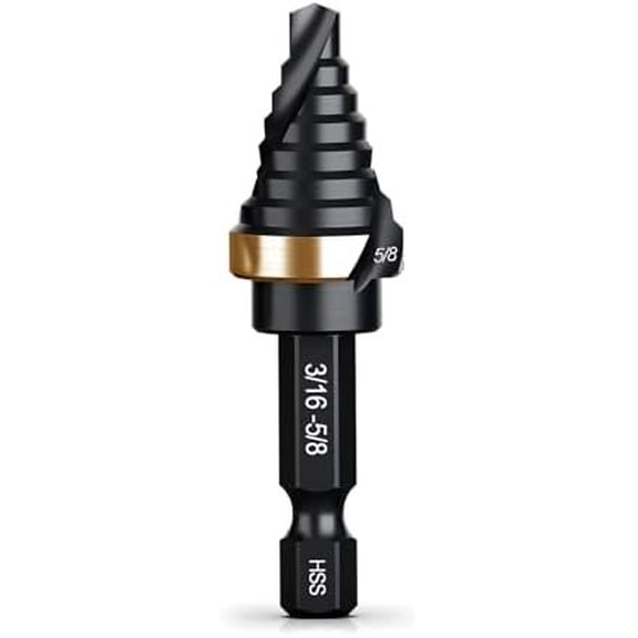 Step Drill Bit, HSS Single Size Step Drill Bit 3/16"-5/8", Unibit, 1/4" Hex Shank Step Bits for Soft Metal, Steel, , Plastic