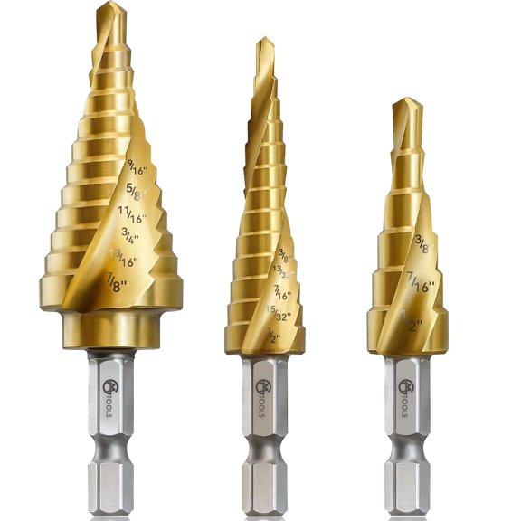 Step Drill Bit Set, 3 Pcs Titanium High Speed Steel Unibit Drill Bits, Stepped Up Bits for Sheet Metal, DIY Lovers with Aluminum Case, Total 28 Sizes for Multiple Hole