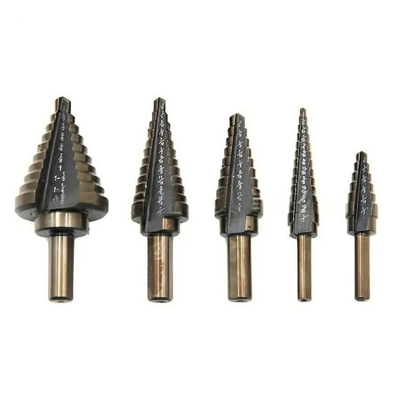Pagoda Step Drill Bit Set 5pcs - HSS Hole Opener Kit 3-32mm with Triangular Shank - Metal, Wood, Plastic Drilling - HVAC & Plumbing