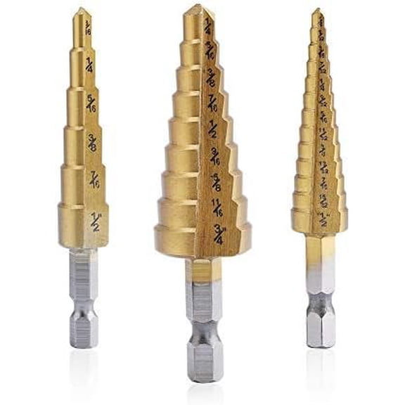Step Drill Bit Set - Titanium Coated, High Speed Steel Drill Cone Bits for ,  and Plastic Hole Drilling , Multi Size Hole Stepped Up Unibit for DIY Lovers,3pcs