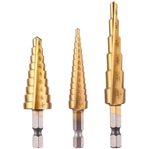 Step Drill Bits, 3 count (28 Sizes) HSS Step Unibit Drill Bit Set with Automatic Center Punch, Double , Steel, Multiple Hole Stepped Up Bits for DIY Lovers with Case