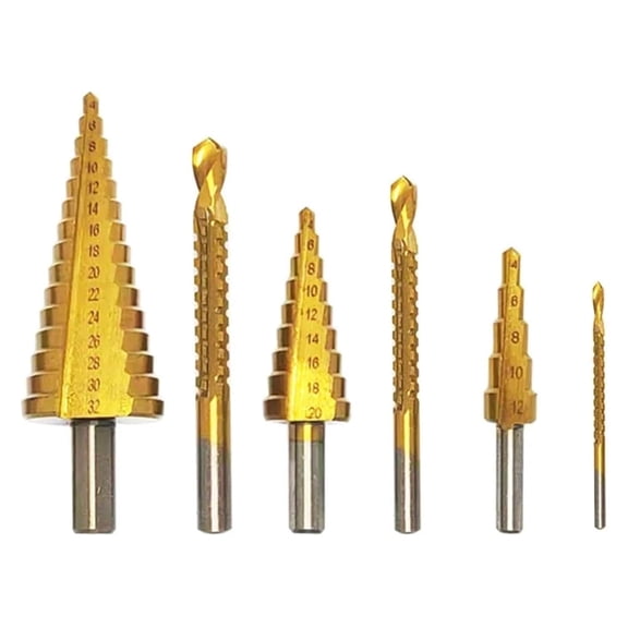 Step Drill Groove Saw Drill Set, High Speed Steel Drills Cone Bits, Triangular Handle Straight Groove Step Drills, for Metal, Stainless Steel, Aluminum (Bagged)