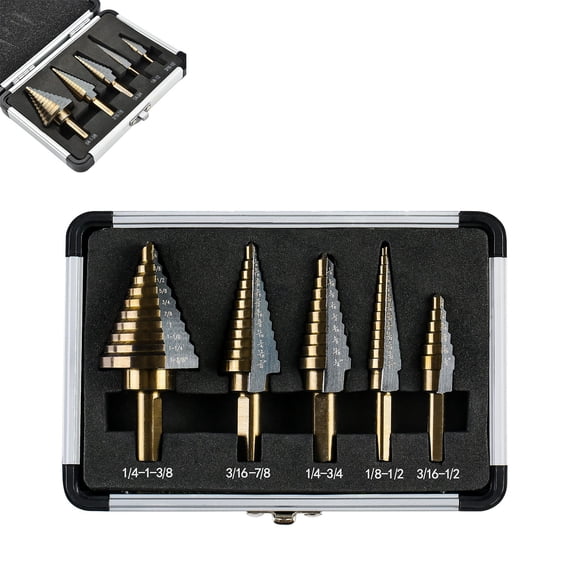 Step Drill bit, 5 Pack Step Drill Bit Set, 50 Total Sizes High Speed Steel Metal Drilling Bits With Storage Case for Sheet Metal Aluminum Plastic Drilling