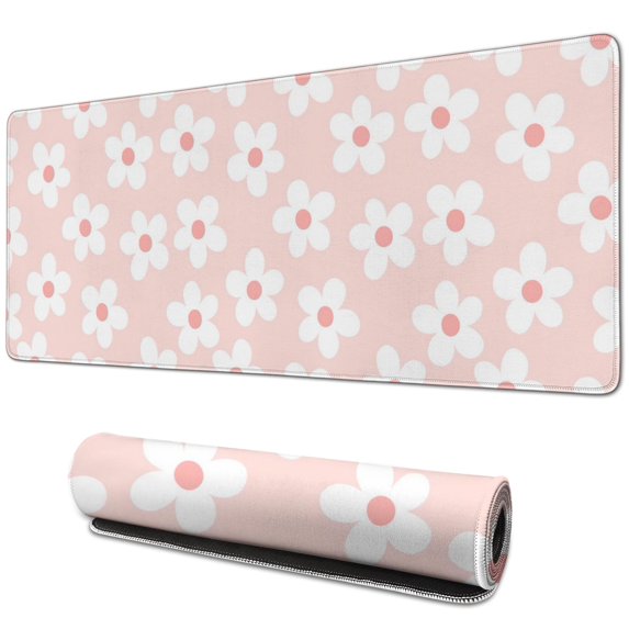 Step up Your Game with Daisy Flower Vintage Gaming Mouse Pad - Extended Desk Mat, 31.5x11.8 inch, Non-Slip Rubber Base, Stitched Edges - Perfect for the Competitive Gamer