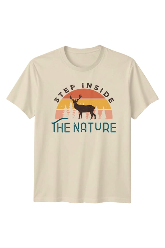 Step Inside The Nature T-Shirt, Retro Camping, Deer Graphic Tee All Size S-5XL