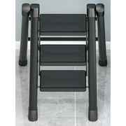 Step Ladder 3 Step Folding Portable Step Ladder with Anti-Slip Wide Pedal Aluminum Stepladder Lightweight Step Stool for Office, Household, Library 300lbs - Black