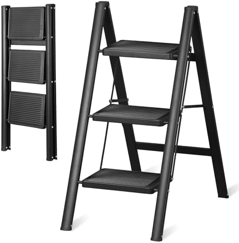 Step Ladder 3 Step Folding, Sturdy Step Stool for Adults, Safer Full Steel Multi-use Kitchen Ladder for Home, Closet Step Stool with Anti-Slip, 330 Lbs，Wide Pedals, Black - Walmart.com